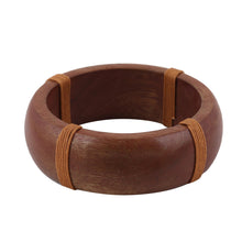 Load image into Gallery viewer, Smooth Wood Bangle Bracelet Wrapped with Brown Cotton Cord - Casual Charm | NOVICA
