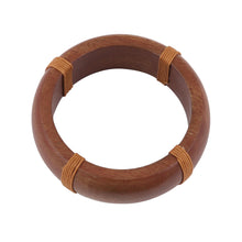 Load image into Gallery viewer, Smooth Wood Bangle Bracelet Wrapped with Brown Cotton Cord - Casual Charm | NOVICA
