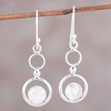 Load image into Gallery viewer, Rainbow Moonstone and Sterling Silver Circle Dangle Earrings - Dancing Moon | NOVICA
