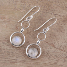 Load image into Gallery viewer, Rainbow Moonstone and Sterling Silver Circle Dangle Earrings - Dancing Moon | NOVICA
