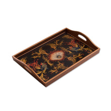 Load image into Gallery viewer, Floral Reverse Painted Glass Tray from Peru - Nightfall Flowers | NOVICA
