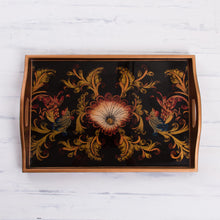 Load image into Gallery viewer, Floral Reverse Painted Glass Tray from Peru - Nightfall Flowers | NOVICA
