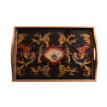 Load image into Gallery viewer, Floral Reverse Painted Glass Tray from Peru - Nightfall Flowers | NOVICA
