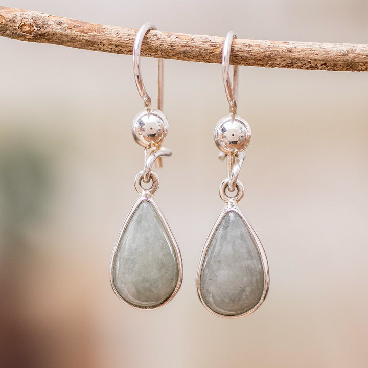 Drop-Shaped Jade Dangle Earrings in Apple Green - Apple Green Tears | NOVICA