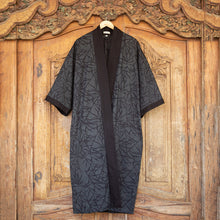 Load image into Gallery viewer, Bamboo Motif Cotton Robe in Grey from Bali - Night Bamboo | NOVICA
