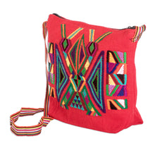 Load image into Gallery viewer, Geometric Cotton Sling in Red from Guatemala - Chajul Nahual in Poppy | NOVICA
