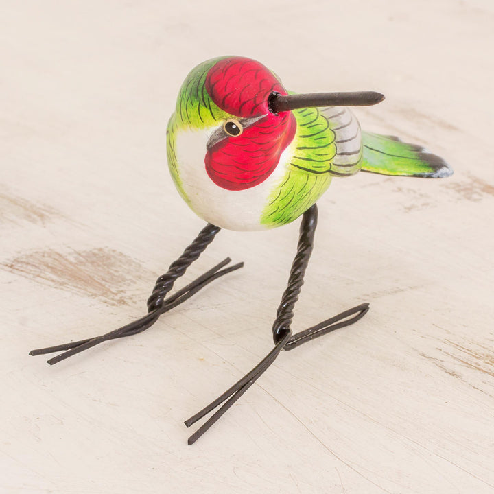 Handcrafted Red-Headed Anna's Hummingbird Ceramic Figurine - Anna's Hummingbird | NOVICA