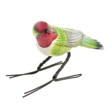 Load image into Gallery viewer, Handcrafted Red-Headed Anna's Hummingbird Ceramic Figurine - Anna's Hummingbird | NOVICA

