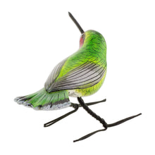 Load image into Gallery viewer, Handcrafted Red-Headed Anna's Hummingbird Ceramic Figurine - Anna's Hummingbird | NOVICA
