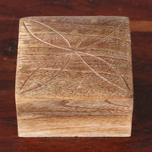 Load image into Gallery viewer, Mango Wood with Brass Dot Inlay Decorative Hinged-Lid Box - Refined Symmetry | NOVICA
