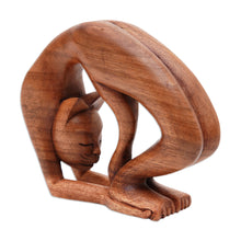 Load image into Gallery viewer, Hand-Carved Suar Wood Cat Yoga Pose Sculpture from Bali - Setu Bandha Sirsasana Kitty | NOVICA
