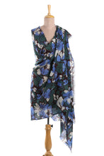 Load image into Gallery viewer, Blue and Green Floral Motif Wool Shawl from India - Delight of Spring | NOVICA
