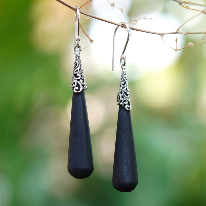 Sterling Silver Lava Stone Midnight Drops Dangle Earrings - Midnight Drops | NOVICA