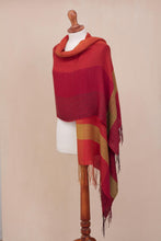 Load image into Gallery viewer, Hand Woven Striped Alpaca Blend Shawl from Peru - Sunset Celebration | NOVICA
