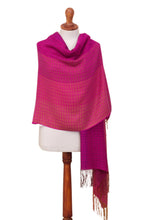 Load image into Gallery viewer, Hand Woven Fuchsia Alpaca Blend Shawl from Peru - Fuchsia Fiesta | NOVICA
