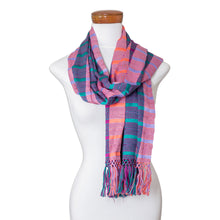 Load image into Gallery viewer, Hand Woven Striped Rayon Wrap Scarf from Guatemala - Sweet Grace | NOVICA
