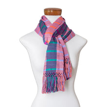 Load image into Gallery viewer, Hand Woven Striped Rayon Wrap Scarf from Guatemala - Sweet Grace | NOVICA

