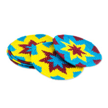 Load image into Gallery viewer, Multi-Color Starburst Cotton Crochet Coasters (Set of 6) - Festive Starburst | NOVICA
