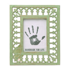 Load image into Gallery viewer, Avocado Green Hand-Carved Mango Wood Photo Frame (5x7) - Mughal Memory Keeper | NOVICA
