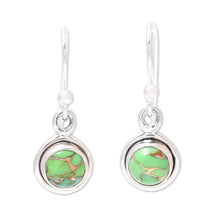 Load image into Gallery viewer, Sterling Silver and Green Composite Turquoise Earrings - Adorable Moon in Green | NOVICA
