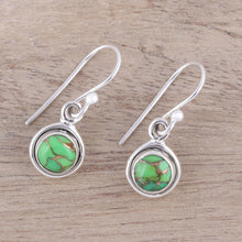 Load image into Gallery viewer, Sterling Silver and Green Composite Turquoise Earrings - Adorable Moon in Green | NOVICA
