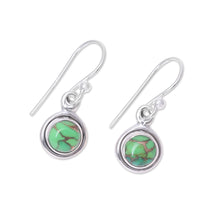 Load image into Gallery viewer, Sterling Silver and Green Composite Turquoise Earrings - Adorable Moon in Green | NOVICA
