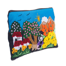 Load image into Gallery viewer, Colorful Mountain Home Cotton Blend Appliqué Pencil Case - Mountain Home | NOVICA
