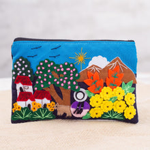 Load image into Gallery viewer, Colorful Mountain Home Cotton Blend Appliqué Pencil Case - Mountain Home | NOVICA
