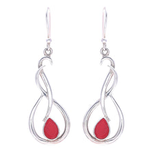 Load image into Gallery viewer, Swirl Motif Ruby Dangle Earrings from India - Fiery Dance | NOVICA
