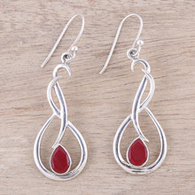 Load image into Gallery viewer, Swirl Motif Ruby Dangle Earrings from India - Fiery Dance | NOVICA
