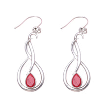 Load image into Gallery viewer, Swirl Motif Ruby Dangle Earrings from India - Fiery Dance | NOVICA
