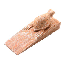 Load image into Gallery viewer, Distressed Baby Turtle Suar Wood Door Stopper from Bali - Distressed Baby Turtle | NOVICA
