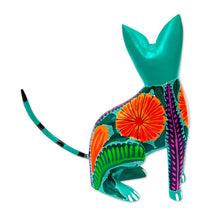Load image into Gallery viewer, Handcrafted Copal Wood Alebrije Cat Figurine from Mexico - Floral Feline | NOVICA
