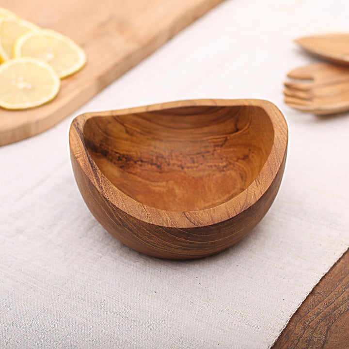 Handmade Teak Wood Snack Bowl from Bali - Brown Shell | NOVICA