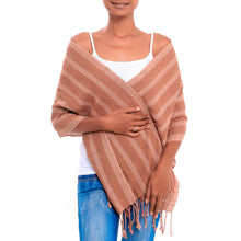 Load image into Gallery viewer, Shades of Brown Striped Handwoven Cotton Fringed Scarf - High Sierra | NOVICA
