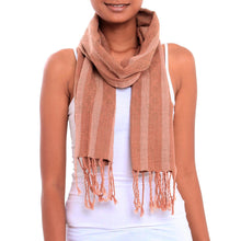Load image into Gallery viewer, Shades of Brown Striped Handwoven Cotton Fringed Scarf - High Sierra | NOVICA
