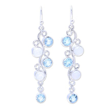 Load image into Gallery viewer, Blue Topaz and Rainbow Moonstone Earrings from India - Morning Climber | NOVICA
