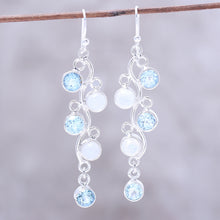 Load image into Gallery viewer, Blue Topaz and Rainbow Moonstone Earrings from India - Morning Climber | NOVICA
