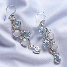 Load image into Gallery viewer, Blue Topaz and Rainbow Moonstone Earrings from India - Morning Climber | NOVICA
