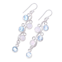 Load image into Gallery viewer, Blue Topaz and Rainbow Moonstone Earrings from India - Morning Climber | NOVICA
