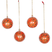 Load image into Gallery viewer, Floral Papier Mache Ornaments in Orange (Set of 4) - Fiery Blossoms | NOVICA
