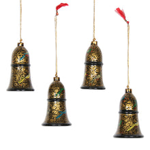 Load image into Gallery viewer, Floral Papier Mache Bell Ornaments from India (Set of 4) - Midnight Song | NOVICA
