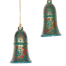 Load image into Gallery viewer, Papier Mache Bell Ornaments in Green from India (Set of 4) - Christmas Carillon in Green | NOVICA
