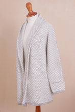 Load image into Gallery viewer, Off-White and Grey Alpaca Blend Relaxed Fit Cardigan Sweater - Dove Down | NOVICA
