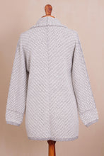 Load image into Gallery viewer, Off-White and Grey Alpaca Blend Relaxed Fit Cardigan Sweater - Dove Down | NOVICA
