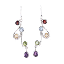 Load image into Gallery viewer, Multi-Gemstone and Scrolling Sterling Silver Dangle Earrings - Dancing Rainbow | NOVICA
