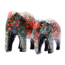 Load image into Gallery viewer, Floral Papier Mache Elephant Sculptures (Pair) from India - Maternal Connection | NOVICA
