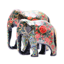 Load image into Gallery viewer, Floral Papier Mache Elephant Sculptures (Pair) from India - Maternal Connection | NOVICA
