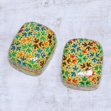 Load image into Gallery viewer, Leaf Motif Papier Mache and Wood Decorative Boxes (Pair) - Lovely Chinar | NOVICA
