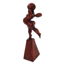 Load image into Gallery viewer, Suar Wood Sculpture of a Woman with a Ball from Bali - Ball Stretch | NOVICA
